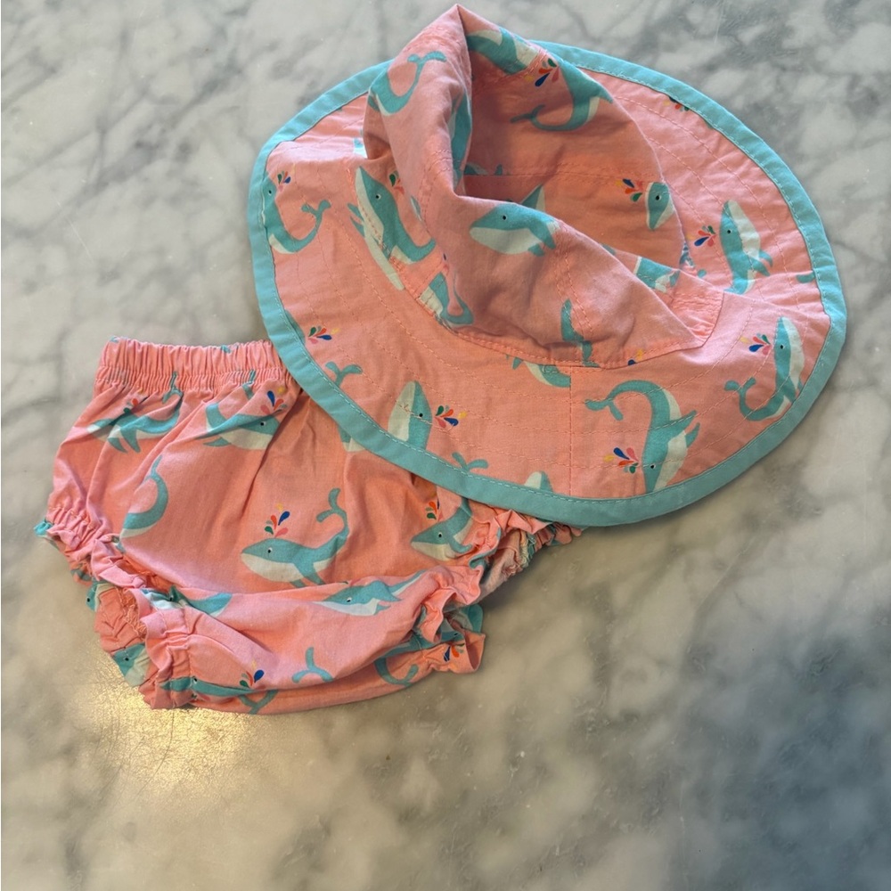 Pottery Barn Kids Whale Print Hat and Bloomer Set